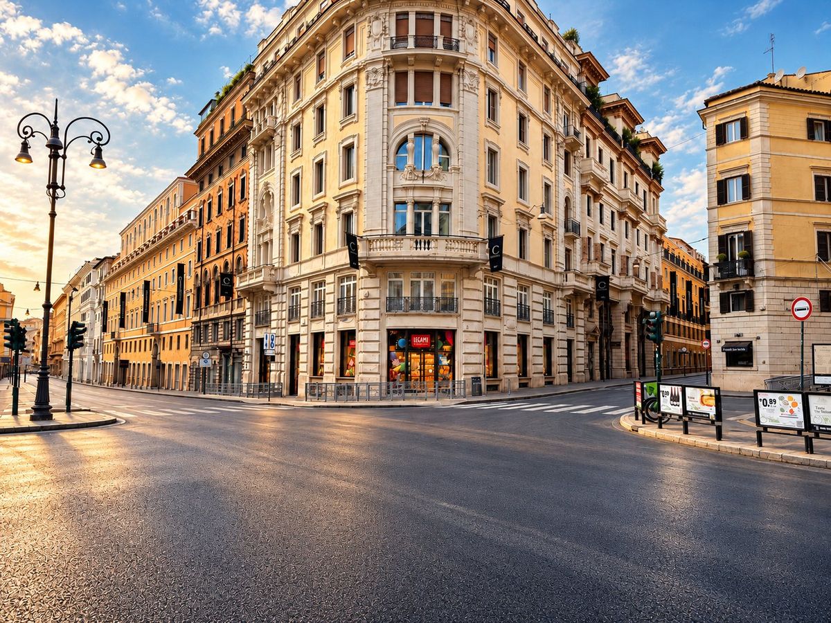 Il complesso di Via del Tritone all’angolo, con la vetrina Legami al piano strada